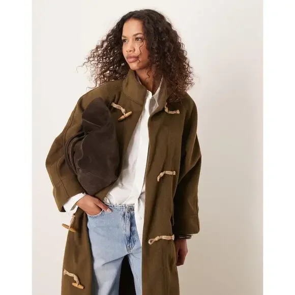 Free People Relaxed Fit Alma Longline Duffle Coat in Olive Oversized XS/ S NWT